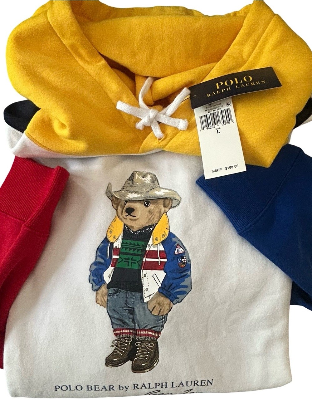 Vintage Polo Ralph Lauren Hooded Sweatshirt w/Cowboy Teddy Adult Large